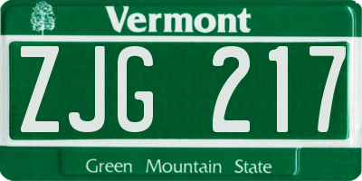 VT license plate ZJG217