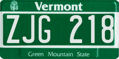 VT license plate ZJG218