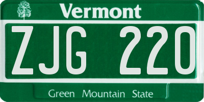 VT license plate ZJG220