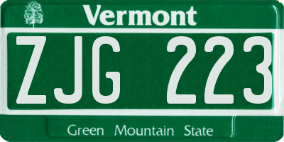 VT license plate ZJG223