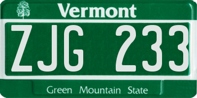 VT license plate ZJG233