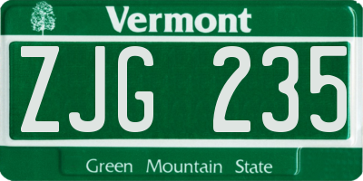 VT license plate ZJG235