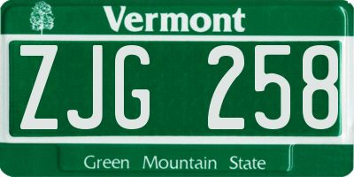 VT license plate ZJG258