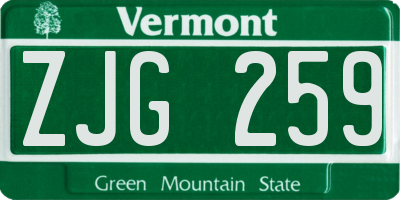 VT license plate ZJG259