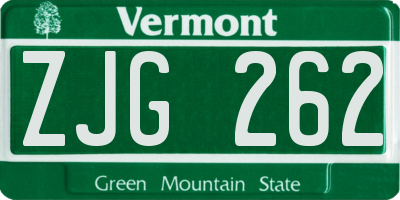 VT license plate ZJG262