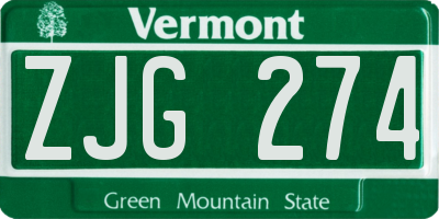 VT license plate ZJG274