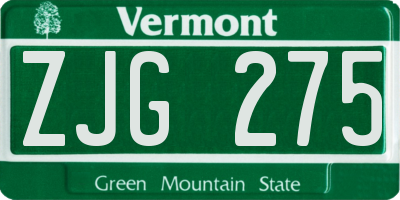 VT license plate ZJG275