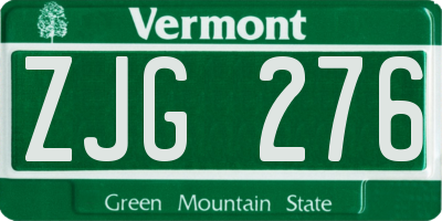 VT license plate ZJG276