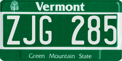 VT license plate ZJG285