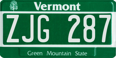 VT license plate ZJG287