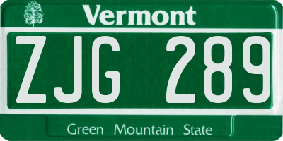 VT license plate ZJG289