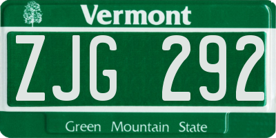 VT license plate ZJG292