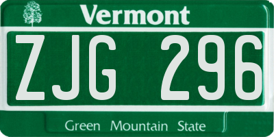 VT license plate ZJG296