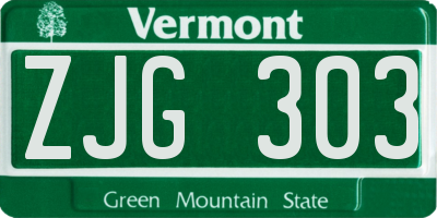 VT license plate ZJG303