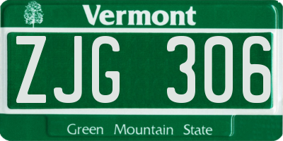 VT license plate ZJG306