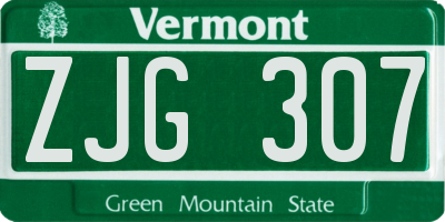VT license plate ZJG307