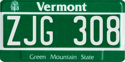 VT license plate ZJG308