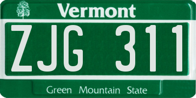 VT license plate ZJG311