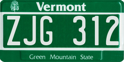VT license plate ZJG312