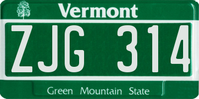 VT license plate ZJG314