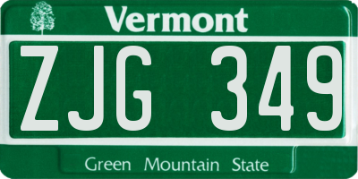 VT license plate ZJG349