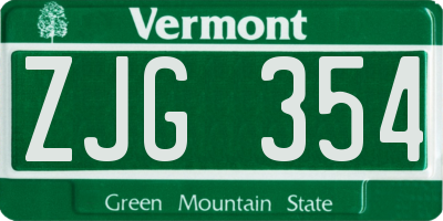 VT license plate ZJG354