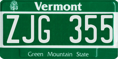 VT license plate ZJG355