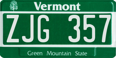 VT license plate ZJG357