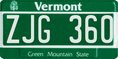 VT license plate ZJG360