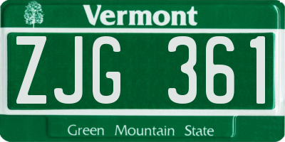VT license plate ZJG361