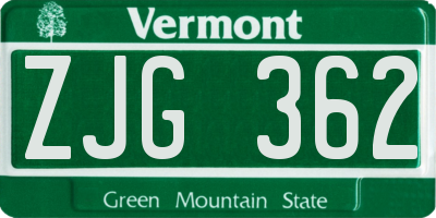 VT license plate ZJG362