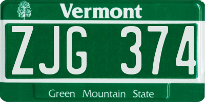 VT license plate ZJG374