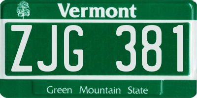 VT license plate ZJG381