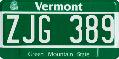 VT license plate ZJG389