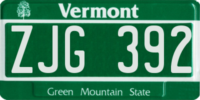 VT license plate ZJG392