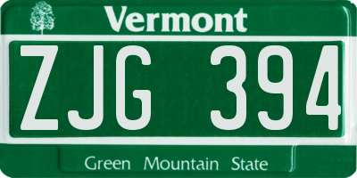 VT license plate ZJG394