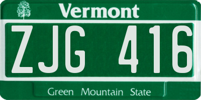 VT license plate ZJG416