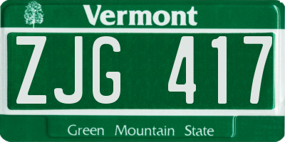 VT license plate ZJG417