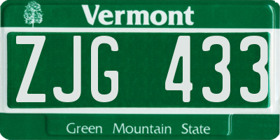 VT license plate ZJG433