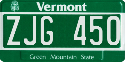 VT license plate ZJG450