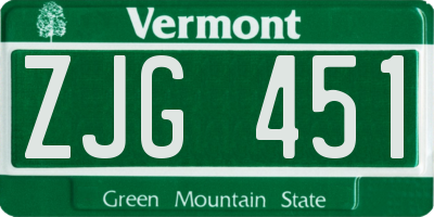 VT license plate ZJG451