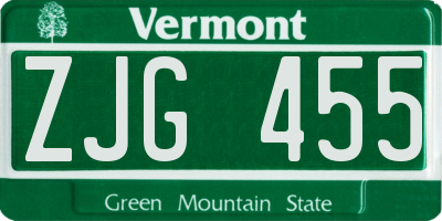 VT license plate ZJG455