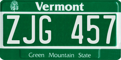 VT license plate ZJG457