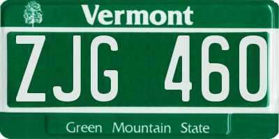 VT license plate ZJG460