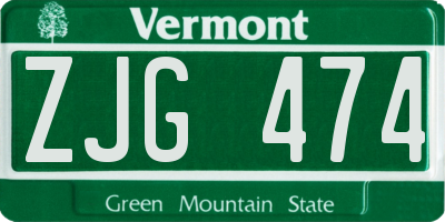 VT license plate ZJG474