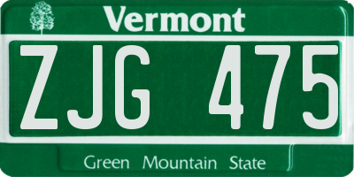 VT license plate ZJG475