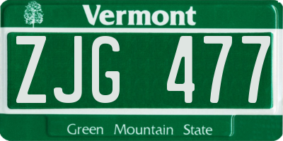 VT license plate ZJG477