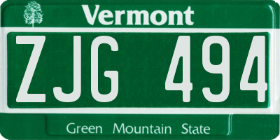 VT license plate ZJG494