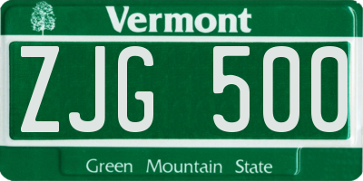 VT license plate ZJG500