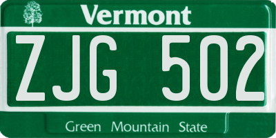 VT license plate ZJG502